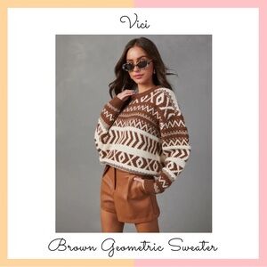 Vici Cream and Brown Patterned Sweater
